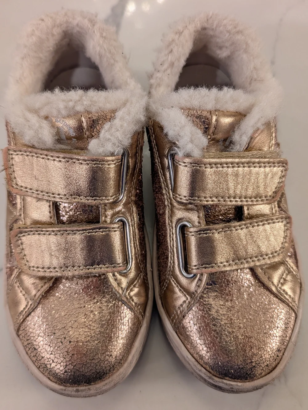 Naturino Rose Gold Glitter Star Sneakers with Faux Fur